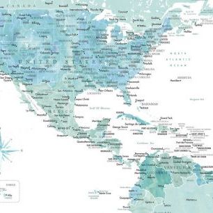 輸入壁紙 カスタム壁紙 PHOTOWALL / Aquamarine Map of USA and Mexico (e84206)