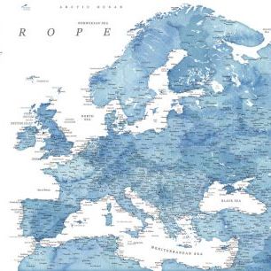 輸入壁紙 カスタム壁紙 PHOTOWALL / Blue Detailed Map of Europe (e84210)