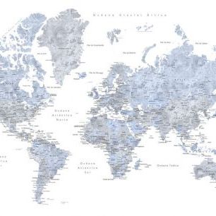輸入壁紙 カスタム壁紙 PHOTOWALL / Blue World Map in Spanish (e84214)