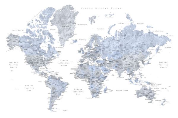 輸入壁紙 カスタム壁紙 PHOTOWALL / Blue World Map in Spanish (e84214)