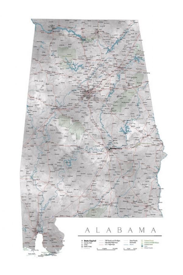 輸入壁紙 カスタム壁紙 PHOTOWALL / Detailed Alabama State Map (e84227)