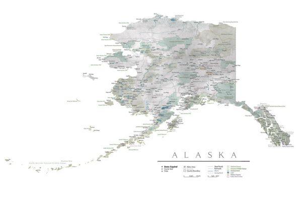 輸入壁紙 カスタム壁紙 PHOTOWALL / Detailed Alaska State Map (e84228)