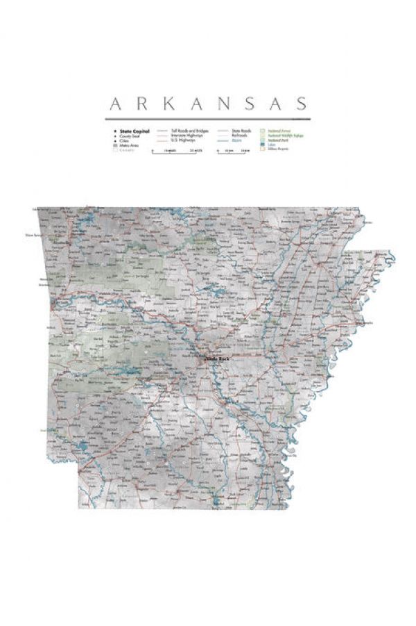 輸入壁紙 カスタム壁紙 PHOTOWALL / Detailed Arkansas State Map (e84230)