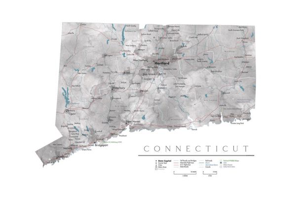 輸入壁紙 カスタム壁紙 PHOTOWALL / Detailed Connecticut State Map (e84233)