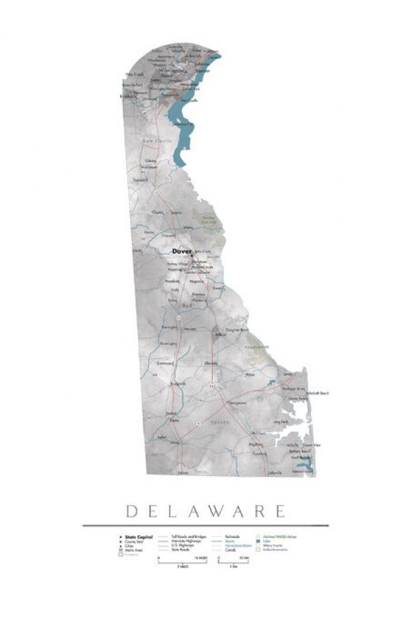 輸入壁紙 カスタム壁紙 PHOTOWALL / Detailed Delaware State Map (e84234)