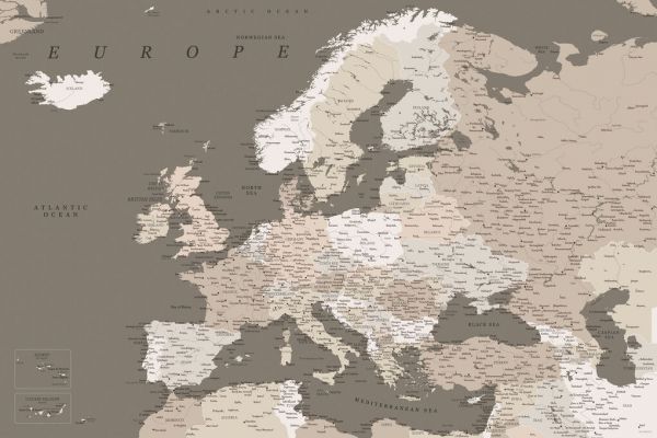 輸入壁紙 カスタム壁紙 PHOTOWALL / Earth Tones Detailed Map of Europe (e84236)