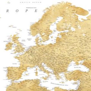 輸入壁紙 カスタム壁紙 PHOTOWALL / Golden Detailed Map of Europe (e84254)