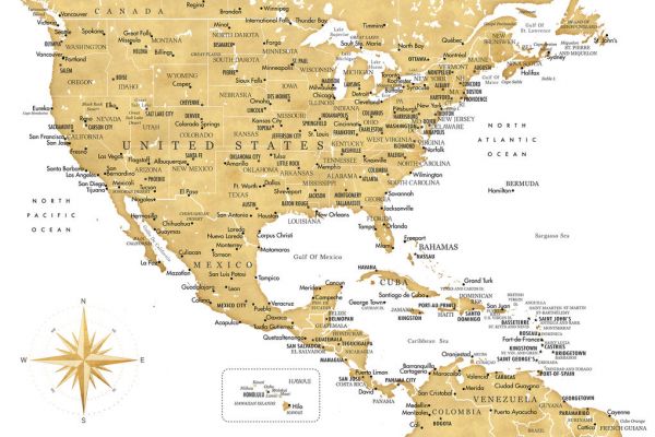 輸入壁紙 カスタム壁紙 PHOTOWALL / Golden Map of USA and Mexico (e84255)