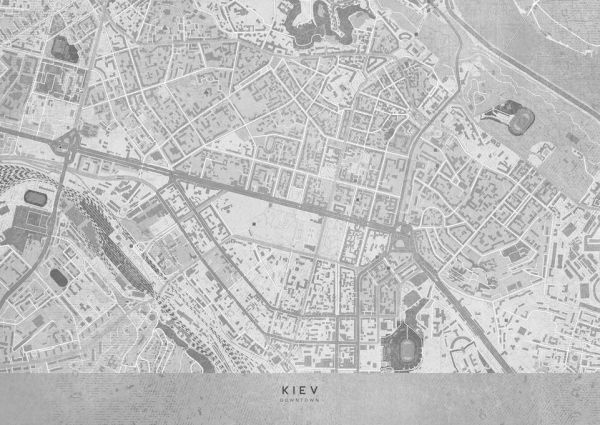 輸入壁紙 カスタム壁紙 PHOTOWALL / Gray Map of Kiev Downtown (e84258)
