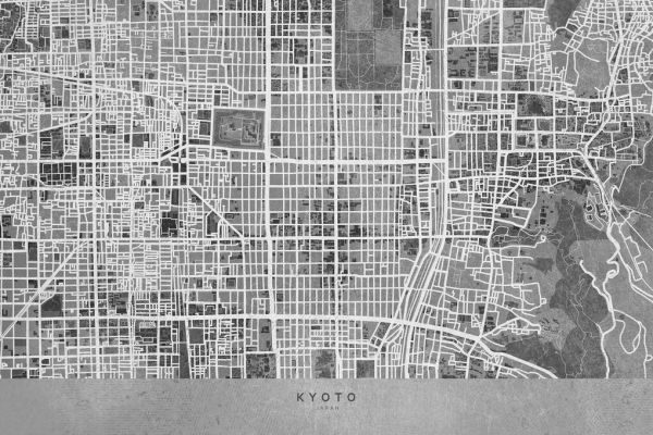 輸入壁紙 カスタム壁紙 PHOTOWALL / Gray Map of Kyoto (e84260)
