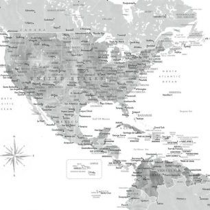 輸入壁紙 カスタム壁紙 PHOTOWALL / Gray Map of USA and the Caribbean Sea (e84265)
