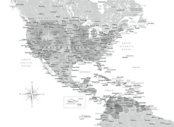 輸入壁紙 カスタム壁紙 PHOTOWALL / Gray Map of USA and the Caribbean Sea (e84265)