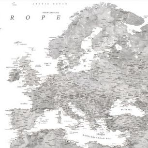 輸入壁紙 カスタム壁紙 PHOTOWALL / Gray Watercolor Europe Map (e84268)