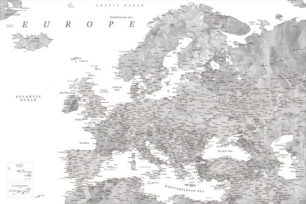 輸入壁紙 カスタム壁紙 PHOTOWALL / Gray Watercolor Europe Map (e84268)