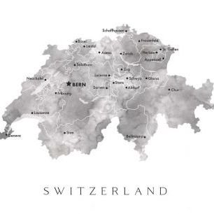 輸入壁紙 カスタム壁紙 PHOTOWALL / Gray Watercolor Map of Switzerland (e84270)