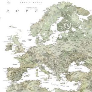 輸入壁紙 カスタム壁紙 PHOTOWALL / Green Detailed Map of Europe (e84274)