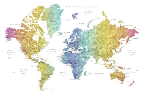 輸入壁紙 カスタム壁紙 PHOTOWALL / Jude World Map in Spanish (e84285)