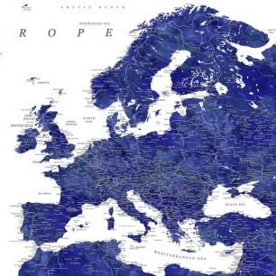 輸入壁紙 カスタム壁紙 PHOTOWALL / Navy Blue Detailed Map of Europe (e84318)