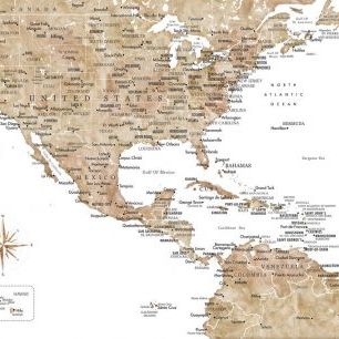 輸入壁紙 カスタム壁紙 PHOTOWALL / Neutral USA and the Caribbean Sea Map (e84320)
