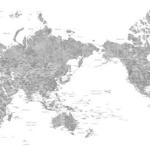 輸入壁紙 カスタム壁紙 PHOTOWALL / Pacific Centered World Map in Gray (e84327)