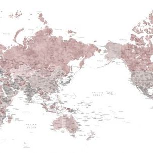 輸入壁紙 カスタム壁紙 PHOTOWALL / Pacific Centered World Map in Pink (e84328)