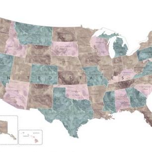 輸入壁紙 カスタム壁紙 PHOTOWALL / Pink and Teal Map of the US (e84331)