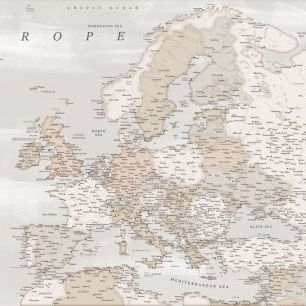 輸入壁紙 カスタム壁紙 PHOTOWALL / Rustic Detailed Map of Europe (e84343)