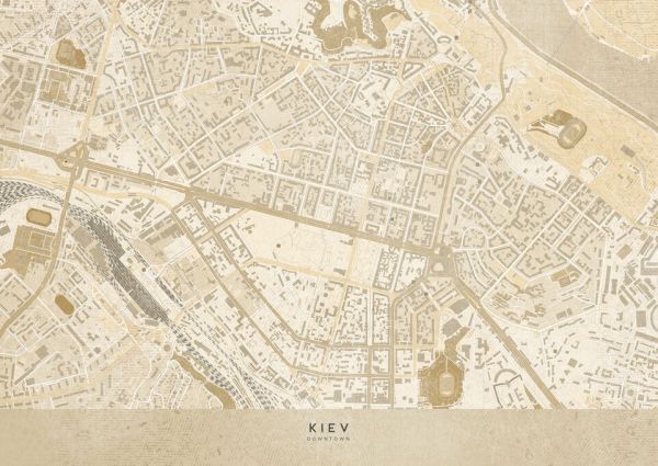 輸入壁紙 カスタム壁紙 PHOTOWALL / Sepia Map of Kiev Downtown (e84347)