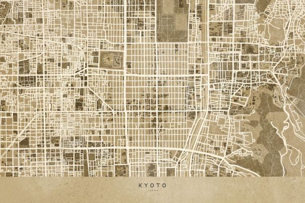 輸入壁紙 カスタム壁紙 PHOTOWALL / Sepia Map of Kyoto (e84349)