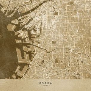 輸入壁紙 カスタム壁紙 PHOTOWALL / Sepia Map of Osaka (e84350)