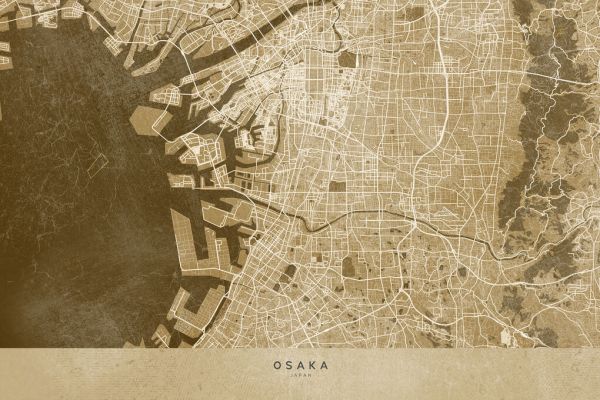 輸入壁紙 カスタム壁紙 PHOTOWALL / Sepia Map of Osaka (e84350)