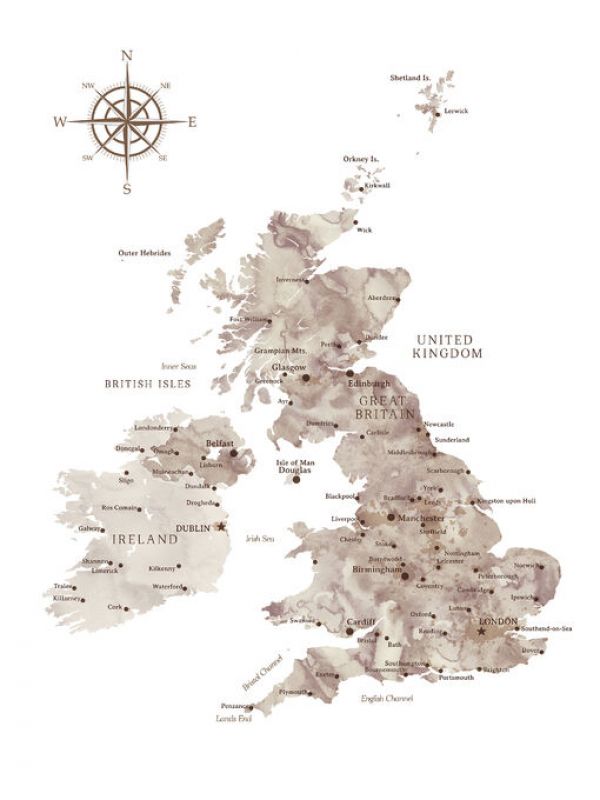 輸入壁紙 カスタム壁紙 PHOTOWALL / Taupe Map of the United Kingdom (e84360)