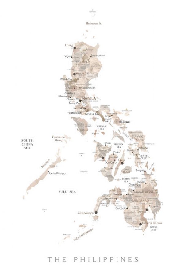 輸入壁紙 カスタム壁紙 PHOTOWALL / Taupe Watercolor Map of Philippines (e84361)