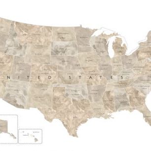 輸入壁紙 カスタム壁紙 PHOTOWALL / Taupe Watercolor US Map (e84362)