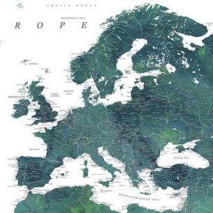 輸入壁紙 カスタム壁紙 PHOTOWALL / Teal Detailed Map of Europe (e84363)