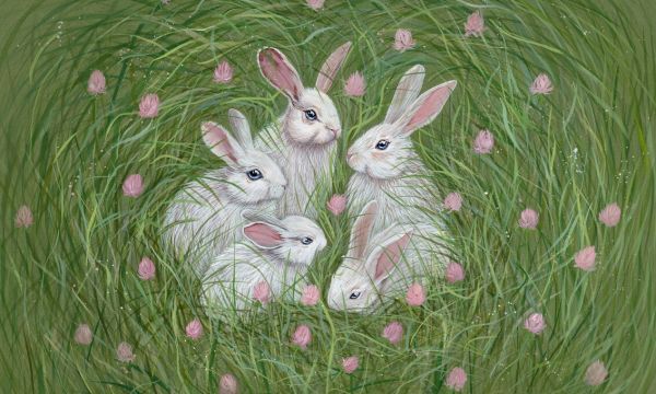 輸入壁紙 カスタム壁紙 PHOTOWALL / Rabbits - Fresh Green (e84130)