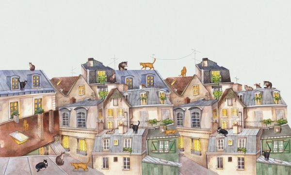 輸入壁紙 カスタム壁紙 PHOTOWALL / Parisian Cats on the Roofs (e84910)
