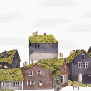 輸入壁紙 カスタム壁紙 PHOTOWALL / Sheep on Houses Roofs (e84915)
