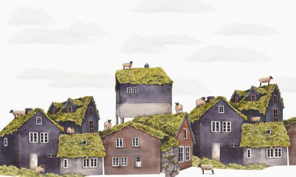 輸入壁紙 カスタム壁紙 PHOTOWALL / Sheep on Houses Roofs (e84915)