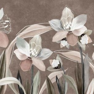 輸入壁紙 カスタム壁紙 PHOTOWALL / Line Arty Flowers - Brown (e92686)