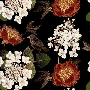 輸入壁紙 カスタム壁紙 PHOTOWALL / Chinoiserie Inspired Red and White Flower Blooms (e85375)