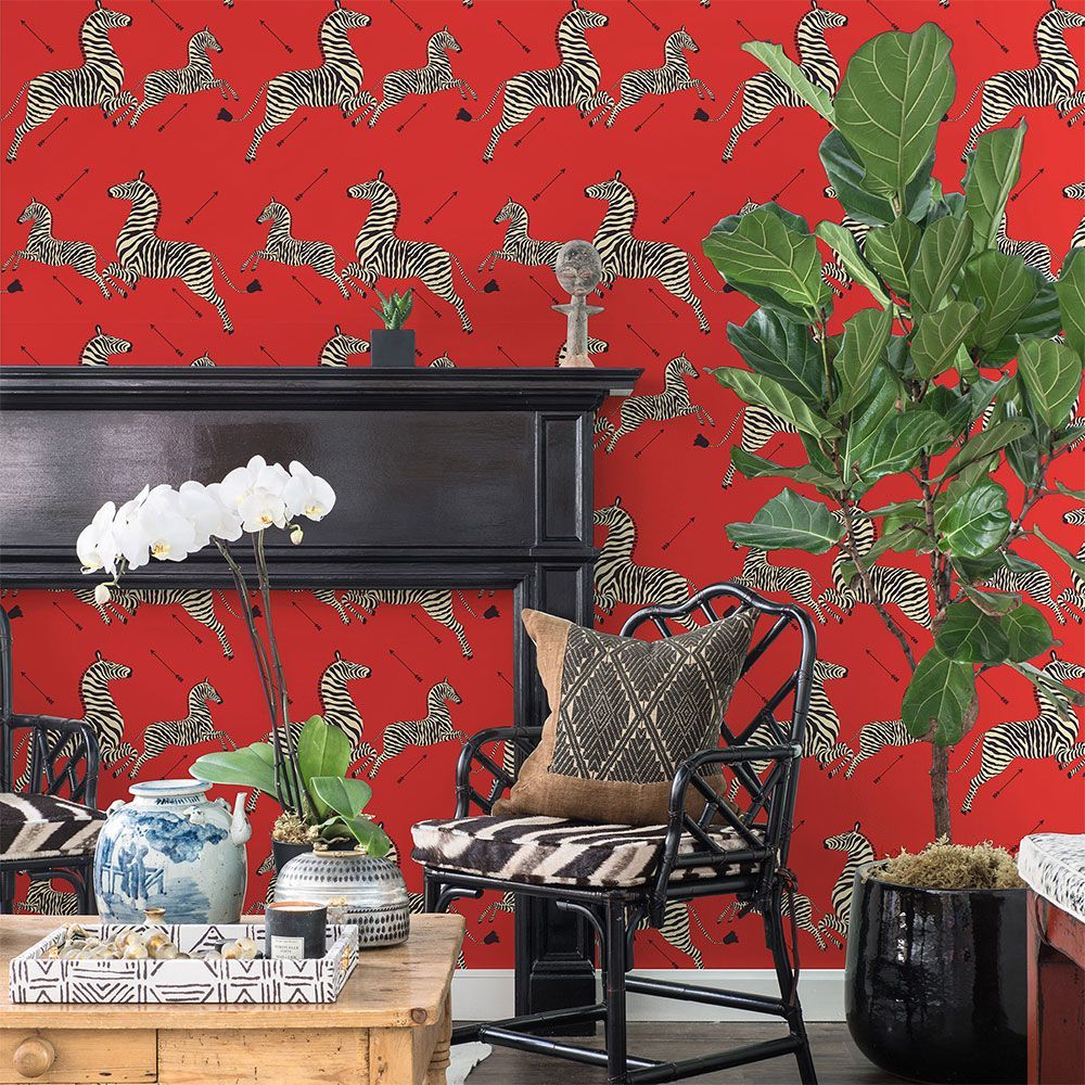 はがせる 壁紙 シール 「NU WALLPAPER」Masai Red Zebra Safari Scalamandre Self Adhesive Wallpaper / SCS3869
